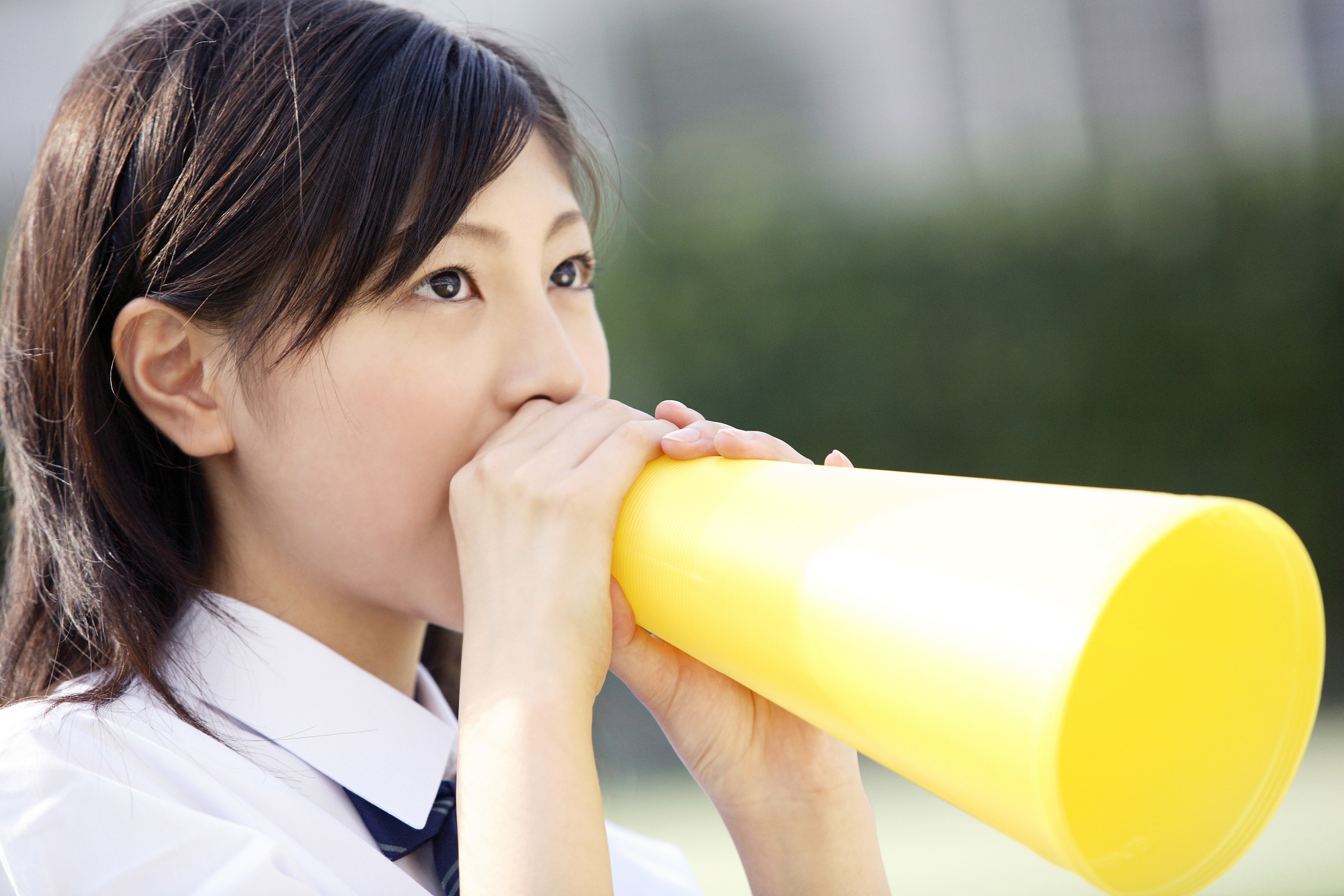 High school students cheer megaphone